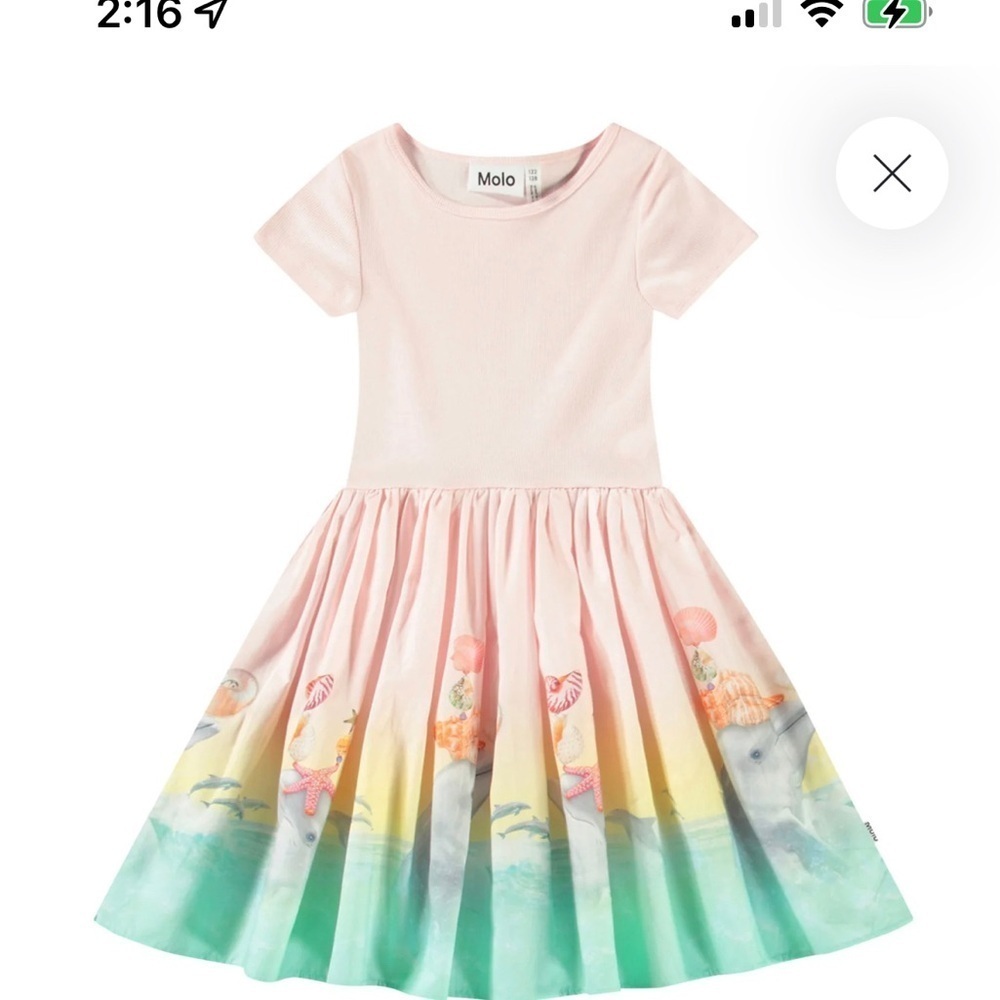 Molo Pastel multicolor Dress wave jumping. Starfish dolphins size 13 - 14